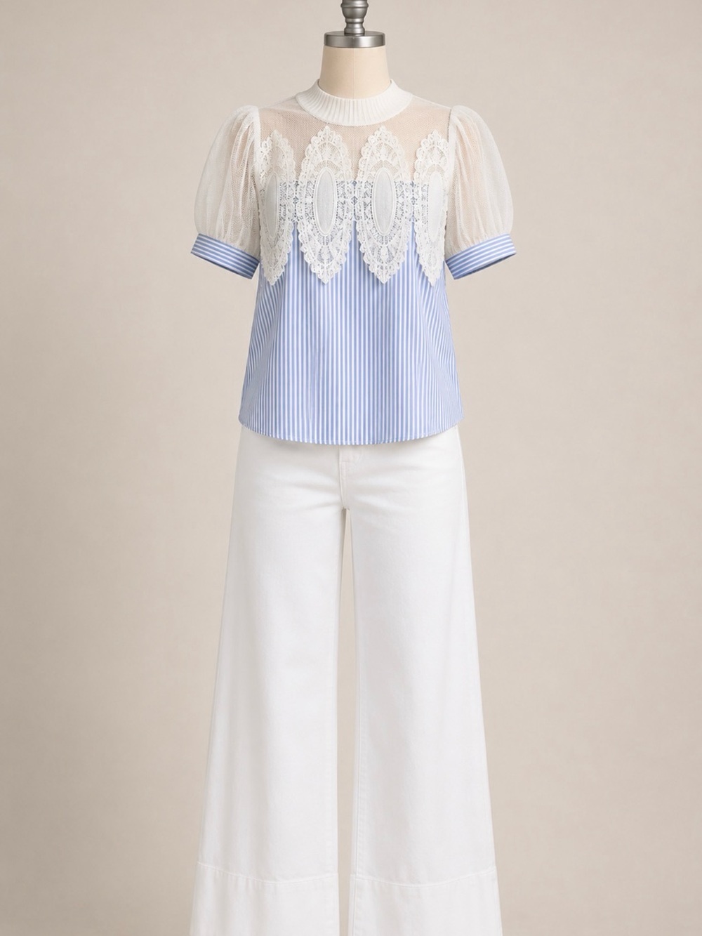 JODIFL Crochet Accent Stripe Blouse